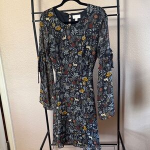 LC Lauren Conrad Whimsical Print Sheer Long-Sleeve Tie-Sleeve Mini Dress